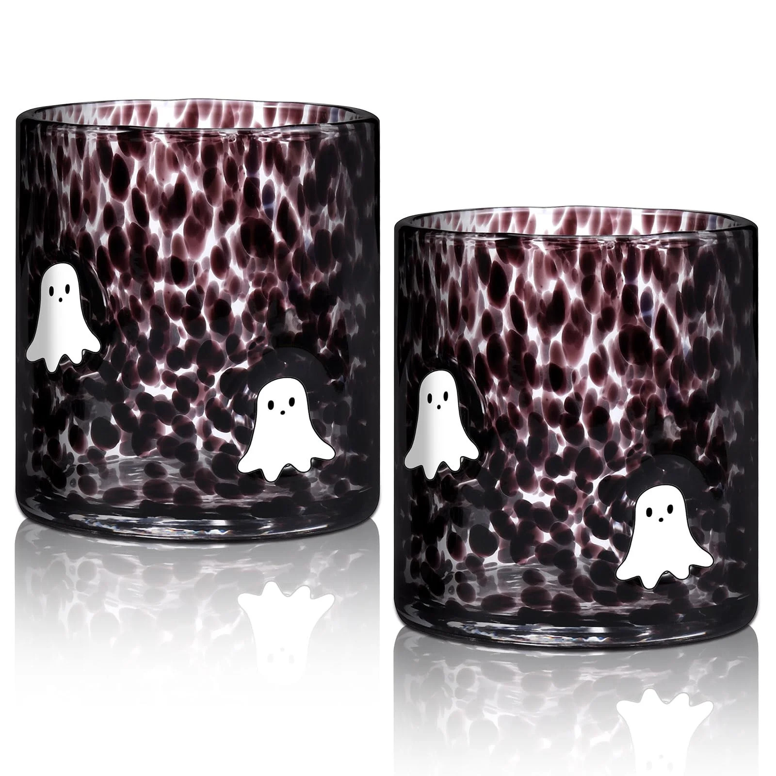 2 Pcs 14 Oz Halloween Glass Cups, Hand Blown Drinking Cups with Cute Spooky Ghost Patterns, Black... | Walmart (US)