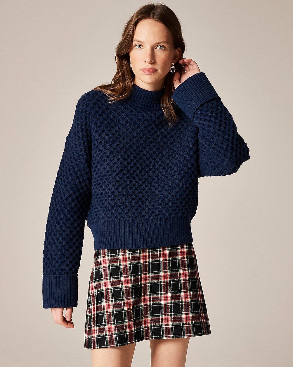 Honeycomb mockneck sweater in wool blend | J. Crew US