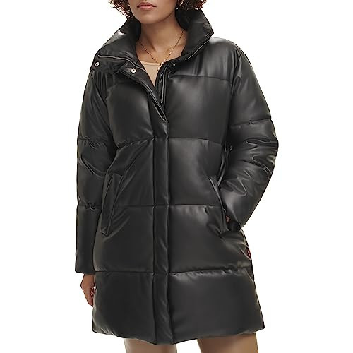 Levi's Women's Faux Leather Mid-length Puffer Coat, Black, Small | Amazon (US)