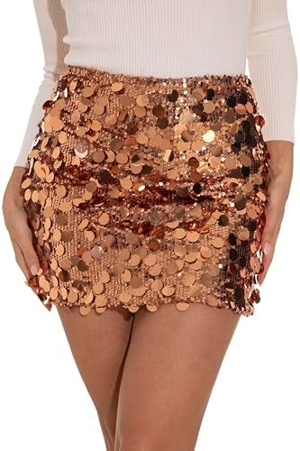 GUANYY Sequin Skirt for Women-Stretchy Bodycon Night Out Party Shine Sparkly Mini Skirts | Amazon (US)