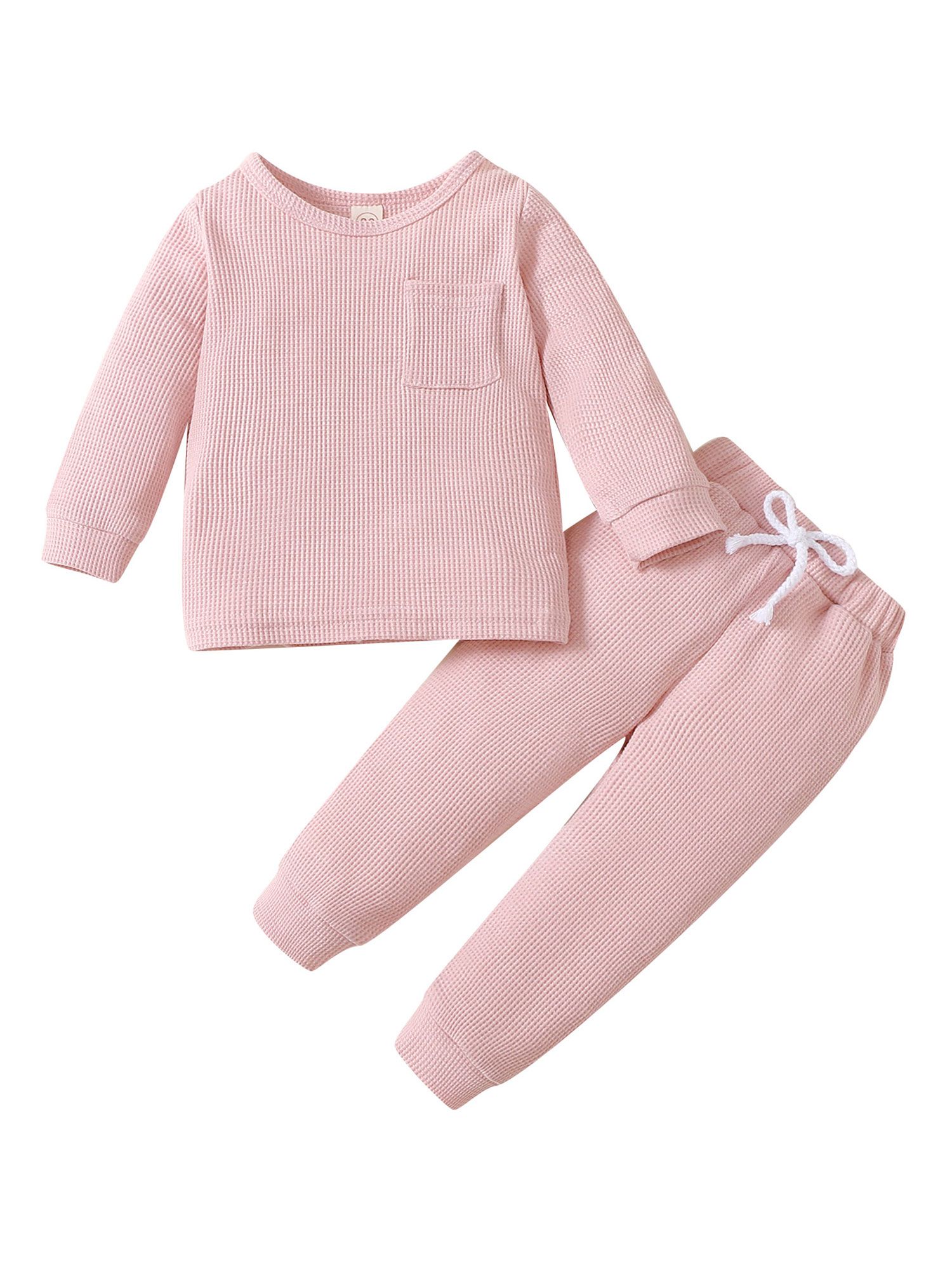 Toddler Baby Girl Boy Fall Clothes Waffle Solid Knit Long Sleeve Pocket Tops Pants Winter Outfits... | Walmart (US)