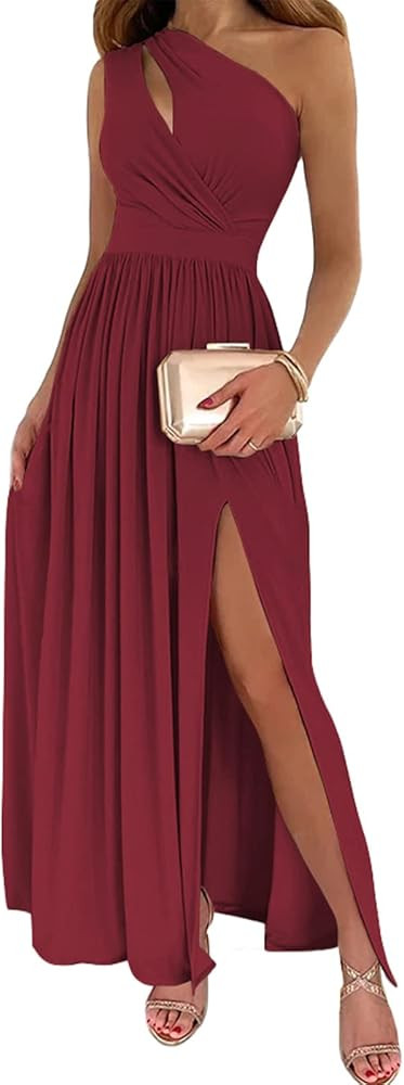 BTFBM Women's One Shoulder Cutout Sleeveless Maxi Dresses Side High Split Elegant Formal Prom Bod... | Amazon (US)