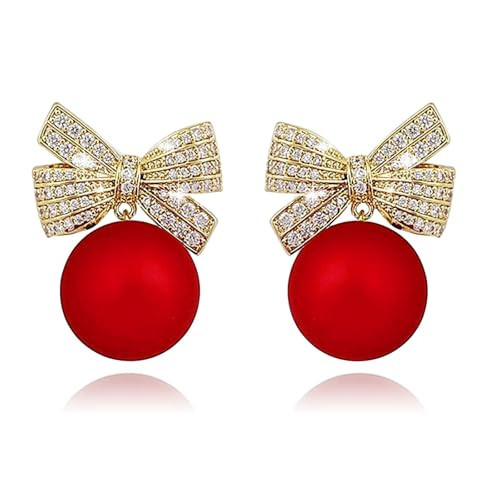 Pearl Bow Christmas Earrings for Women | Trendy Cute Sparkle Rhinestone Ribbon Dangle Christmas Earring, Holiday Gifts for Women | Christmas Decorations Clearance | Amazon (US)