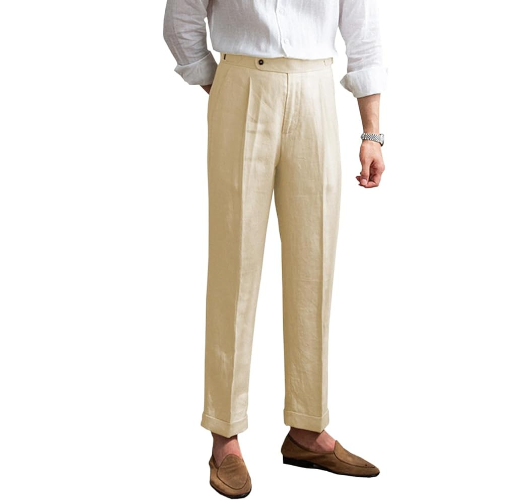 Men's Linen Pants Vintage Lightweight Premium Dress Pants for Men Spring Summer | Amazon (US)