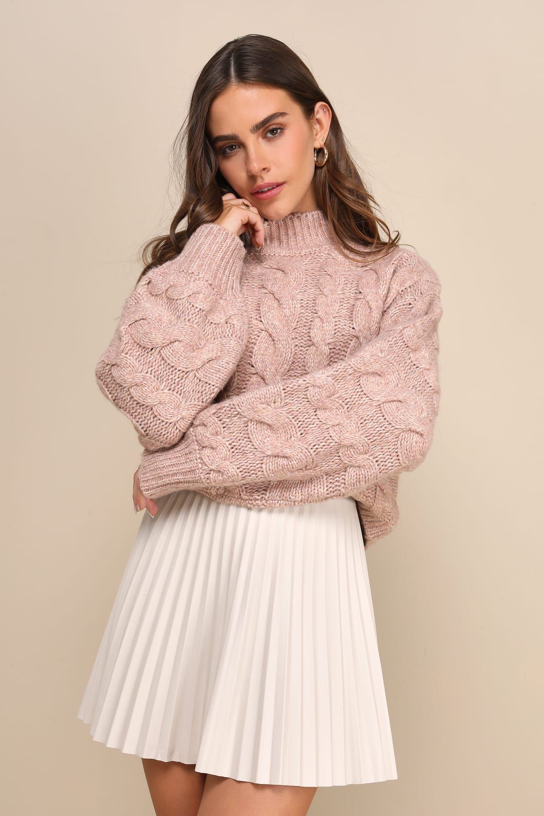Always the Coziest Heather Mauve Cable Knit Cropped Sweater | Lulus