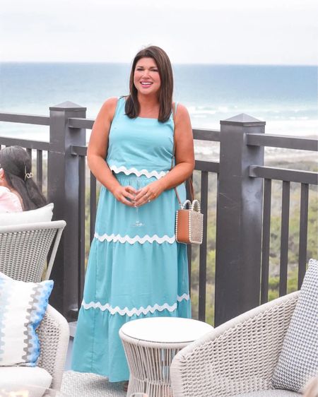 Ric rac set with top and maxi skirt. Wearing large but could have sized down for the skirt (if you don’t need room in the bust). 
Vacation outift resort wear vacay style Amazon find 

#LTKover40 #LTKtravel #LTKmidsize