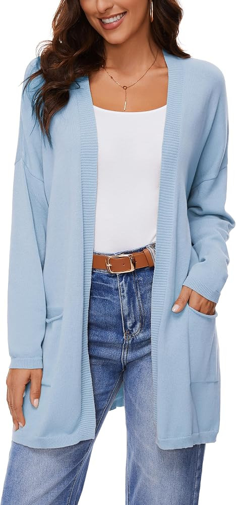Women's 100% Cotton Lightweight Open Front Cardigans with Pockets Oversized Knit Casual Sweaters ... | Amazon (US)