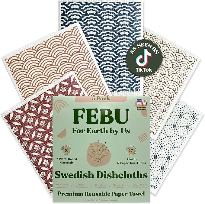 FEBU Swedish Dishcloths for Kitchen | 5 Pack Eastern Reusable Paper Towels Washable | Swedish Dis... | Amazon (US)