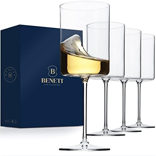 Superlative Edge Wine Glasses Square [Set of 4] White & Red Wine Goblets, Premium Clear Glass Bordea | Amazon (US)