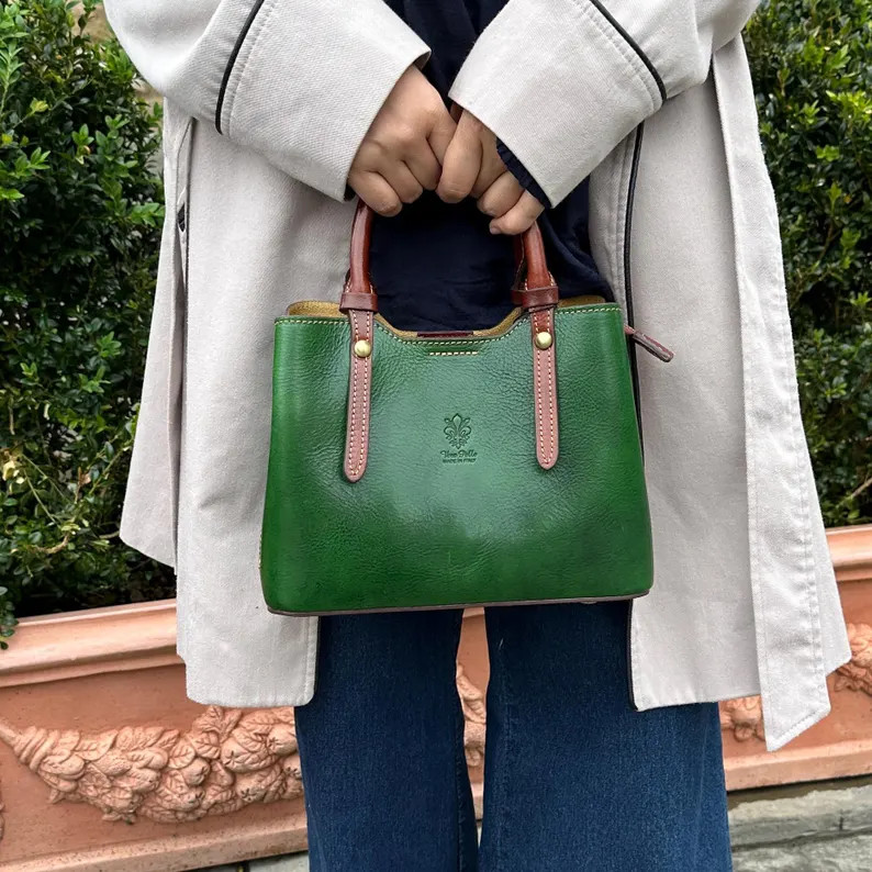 Italian Leather Handbag: Green Cowhide Crossbody Bag, Made in Florence | Etsy (US)
