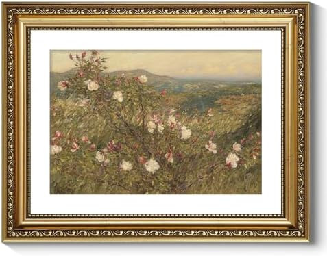 ARPEOTCY Vintage Gold Framed Wall Art, Retro Floral Pink Roses Landscape Paintings, Flowers Canva... | Amazon (US)