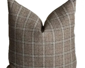 Wool, Pillow Cover, Plaid, Brown, Ivory, Rust, Blue - Etsy | Etsy (US)