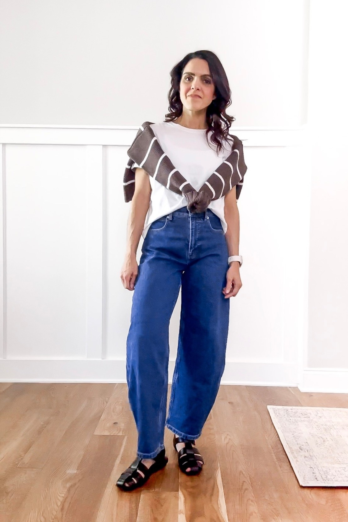 🚨For 10% off your first @Quince purchase use: INFG-26THESARAHSTORIES10 

Spring sweaters I’d pick for your wardrobe! Everyday outfit idea, perfect for a shopping day or running errands! 

100% organize cotton striped crew sweater: XS
Box cut tee: size down 2 sizes, in M
Barrel jean: 25
Fisherman sandals: tts

#quincepartner

#LTKgrwm #LTKootd