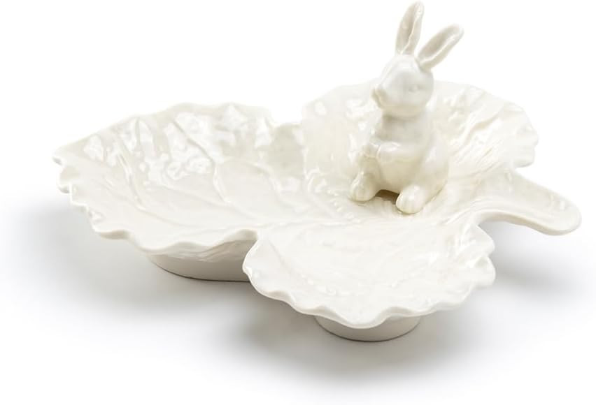 Bunny Figurine Fine Porcelain Leaf Shaped Candy Dish Spring Easter Home Decor, Small, White | Amazon (US)