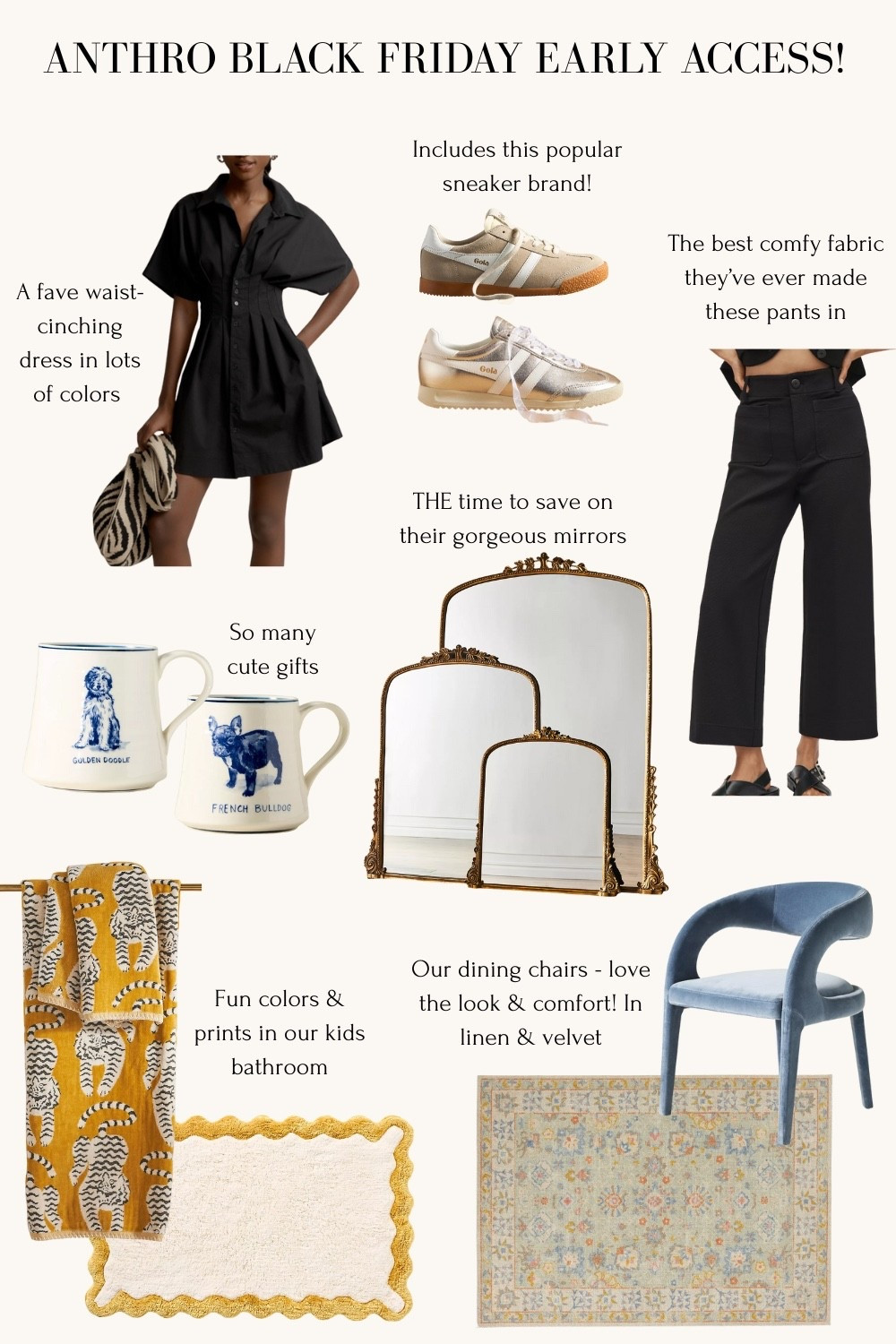 JEAN30 for 30% off almost sitewide at Anthropologie, plus if you spend $200 then you get $50 back to use starting dec 11th.

Amazing promo to shop early and grab gifts before it opens up on their site!

Items we have and love:
- Colette pants in the knit fabric, 24 petite runs a little small, so comfy with stretch and great for travel

- The black tobie pleated dress runs loose so size down and use a belt if you’d like to extra cinch the waist

- Fun hand towels and bath mats, kids love the golden tiger

- Dining chairs that are comfortable and sturdy. We have linen but I LOVE the jewel toned velvets if only it suited our current home

- Doormat in cute patterns and monogram

- Lots of skincare and gift set pics in separate LTK

Also a great time to pick up their viral primrose mirror in many different sizes including vanity top 
 

 

#LTKGiftGuide #LTKCyberWeek #LTKHome
