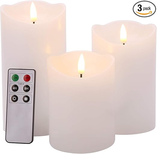 Eywamage White Flameless Pillar Candles with Remote, Flickering Realistic LED Wax Candles Battery... | Amazon (US)