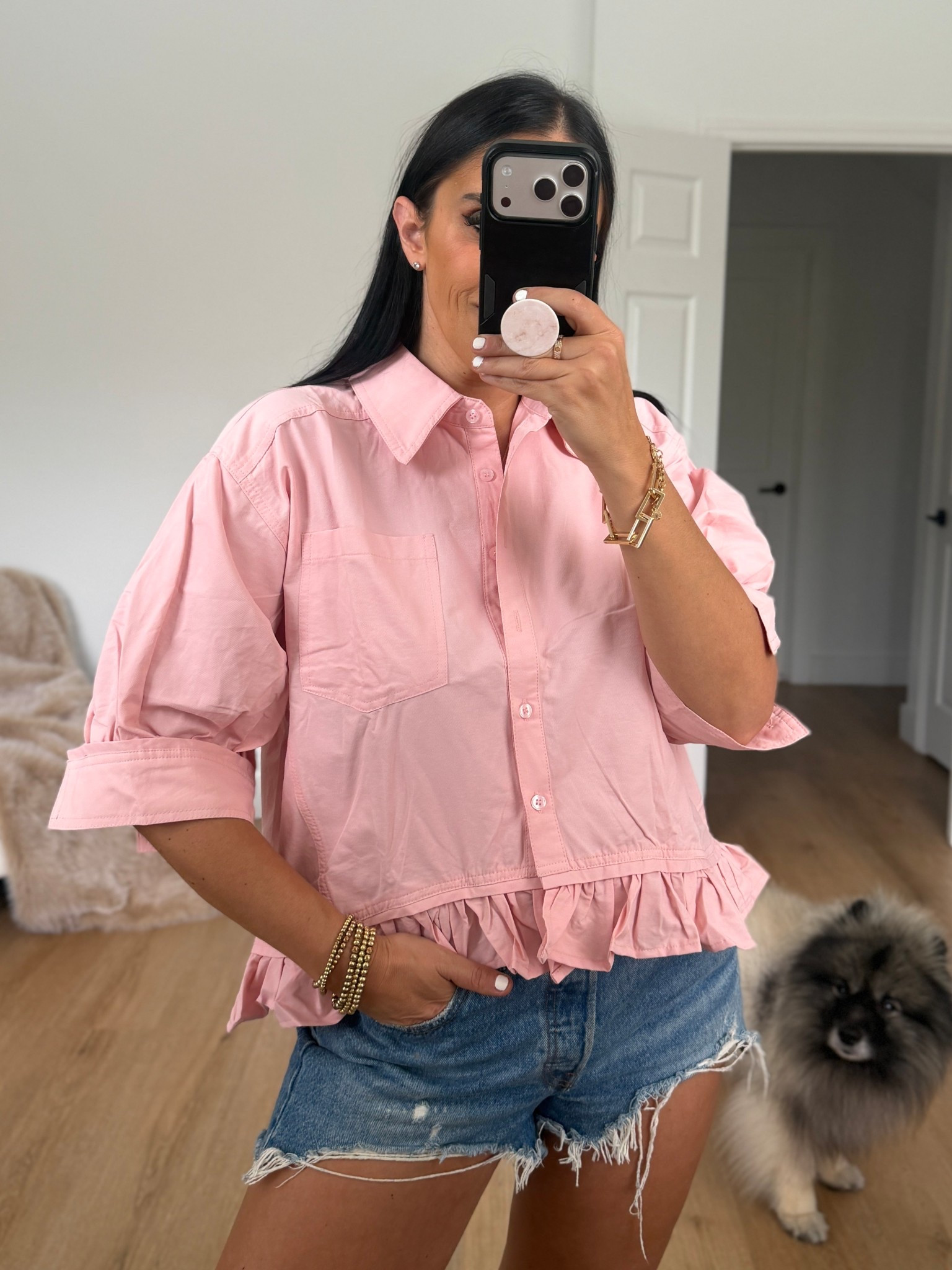 Dress Casual Blouse Top with Ruffeled Short Sleeves 
Any Size , Multiple Colors