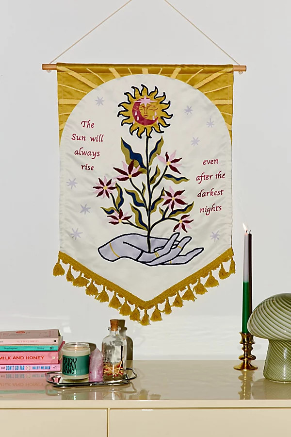 Sun Embroidered Wall Hanging in Gold at Urban Outfitters | Urban Outfitters (US and RoW)