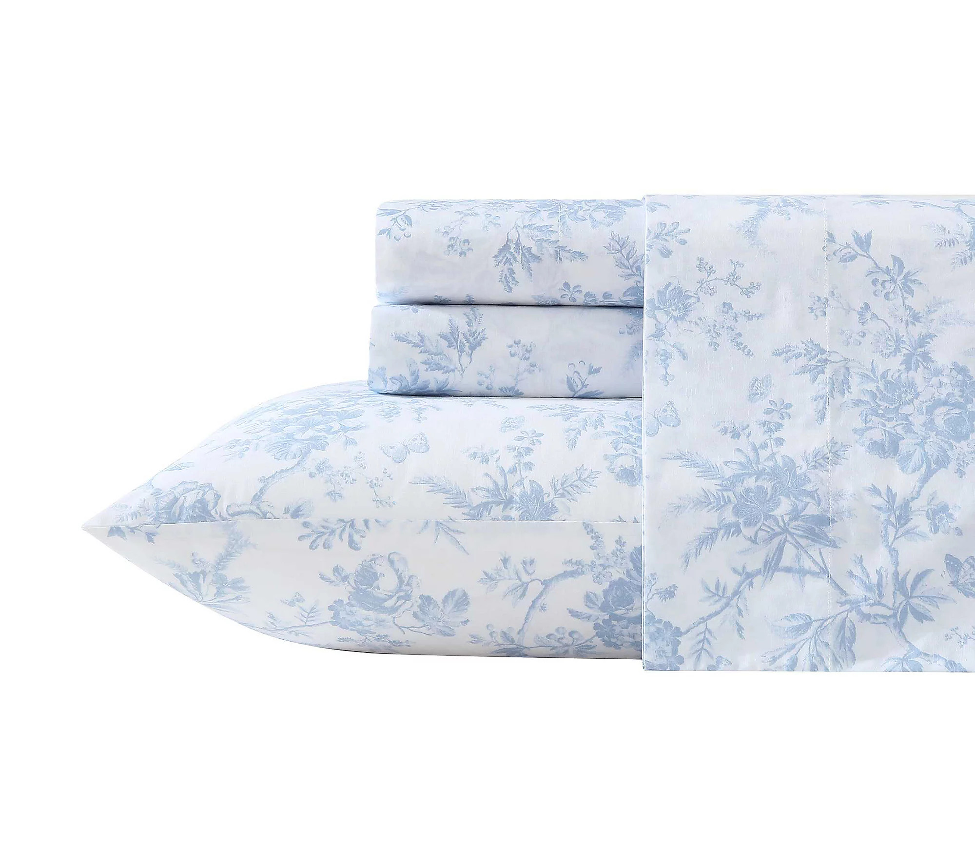 Laura Ashley Walled Garden Blue Cotton Percale ing Sheet Set | QVC