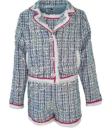 Lola  The Boys LittleBig Girls Sequin Boucle Long Sleeve Jacket Tank Top  Matching Shorts 3-Piece Set -  4 | Dillard's