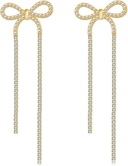 Luxval Rhinestones Earrings for Women silver rhinestone earrings Sparkly Long Linear Dangle Earri... | Amazon (US)