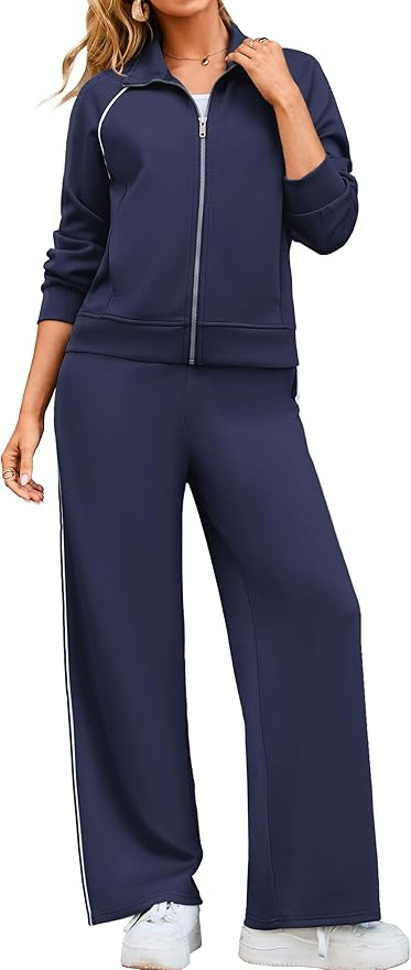 Glamaker Womens 2 Piece Sweat Sets Long Sleeve Zip Up Wide Leg Sweatpants Jogger Sets Athletic Tr... | Amazon (US)