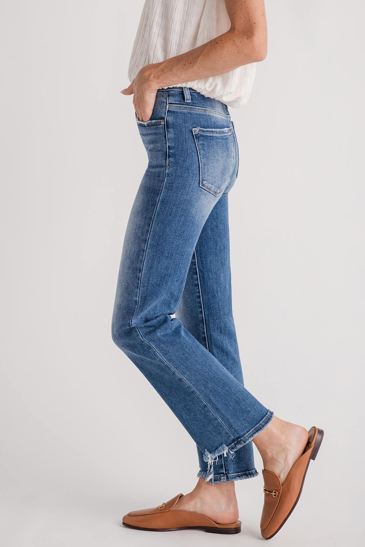 Risen High Rise Step Hem Jeans | Social Threads