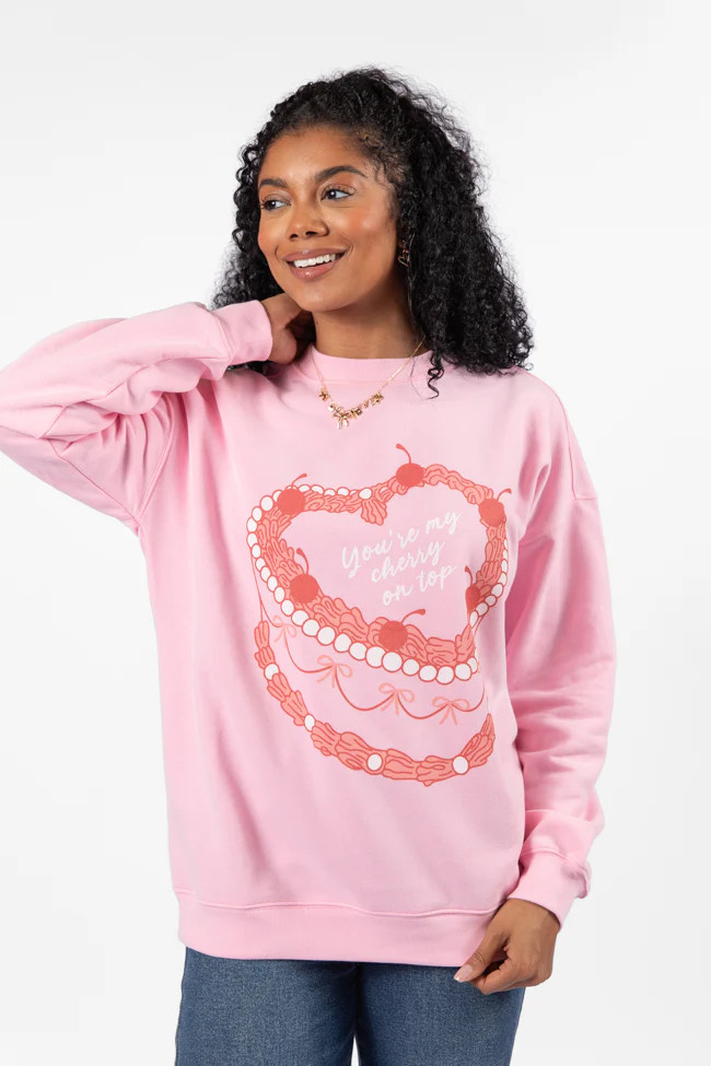 Vintage Cake Light Pink Oversized Graphic Sweatshirt | Pink Lily