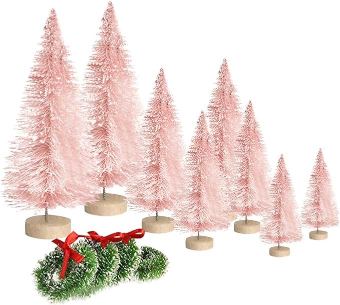 8pcs Mini Christmas Tree, Artificial Bottle Brush Trees with Wood Base, Tabletop Miniature XmasTr... | Amazon (US)