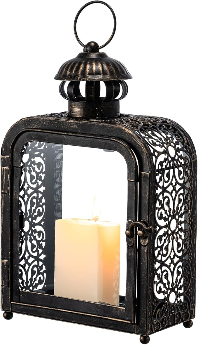 DECORKEY Candle Lantern Decorative Indoor & Outdoor, Vintage Metal Lanterns with Clear Glass, Tab... | Amazon (US)