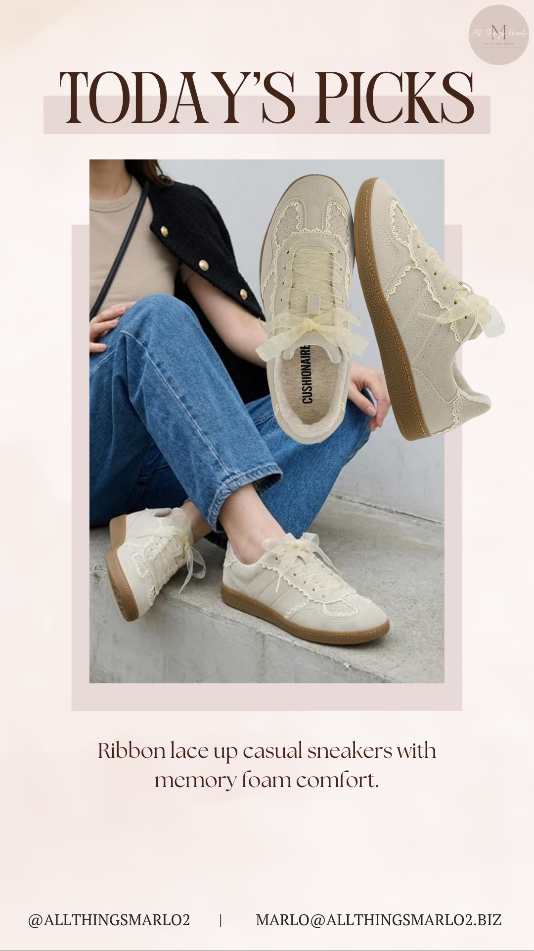 Ribbon lace up casual sneakers with memory foam comfort. 

 #LTKSeasonal #LTKWorkwear #LTKTravel