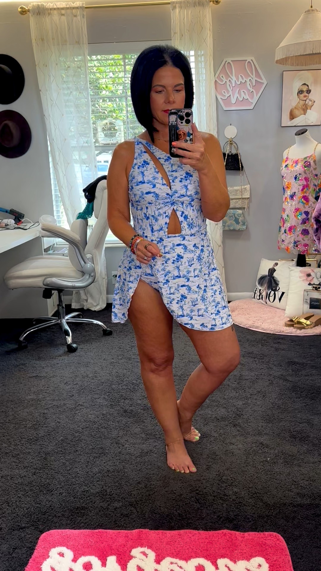 Floral Print One Shoulder Swim Dress Cut Out Split One Piece Swimsuit with Built in Briefs
Wearing Medium - I size up 1 in bathing suits - I think a large would of been better for the bun area. 

#LTKOver40 #LTKSwim #LTKFindsUnder50