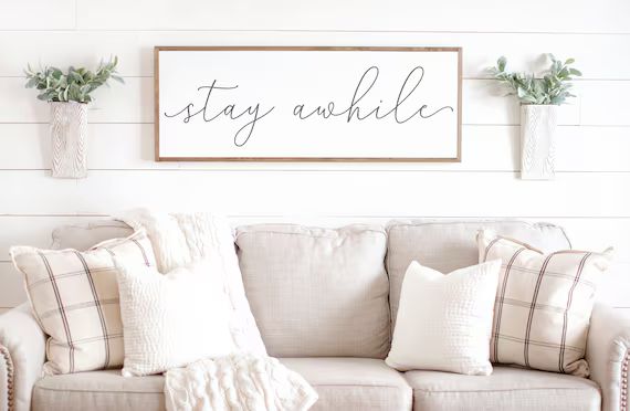 Stay Awhile Sign | Stay Awhile Wood Sign | Living Room Signs | Living Room Wall Decor | Entryway ... | Etsy (US)