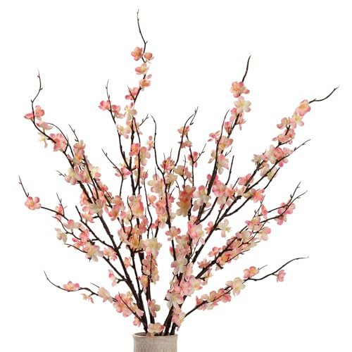 LESING 4pcs Cherry Blossom Flowers Artificial, Fake Silk Cherry Blossom Branches Tall Peach Blossom Flower Stems Arrangement for Wedding Home Office Party Decoration (Light Pink-2) | Amazon (US)
