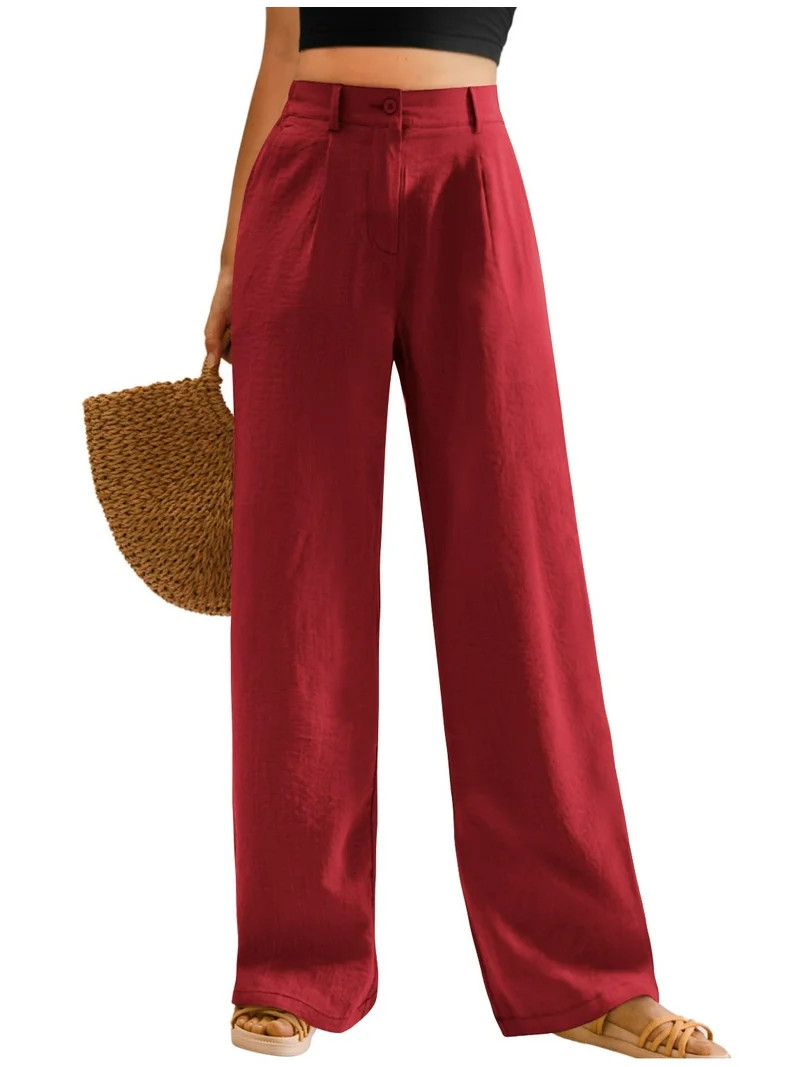 Womens Casual Wide Leg Pants High Waisted Button Down Straight Long Trousers Palazzo Pants | Walmart (US)
