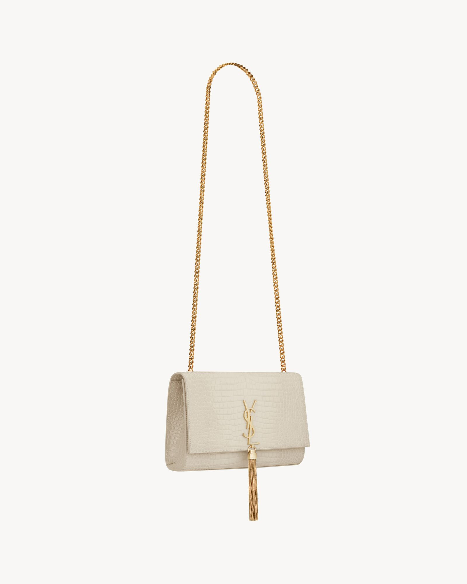 kate medium chain bag with tassel in crocodile-embossed shiny leather | Saint Laurent Inc. (Global)