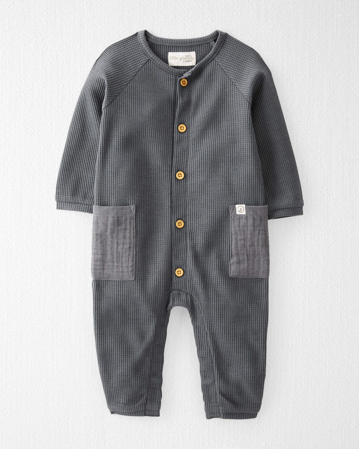 Baby Organic Cotton Waffle Knit Button-Down Jumpsuit - Little Planet | Carter's | Carter's Inc