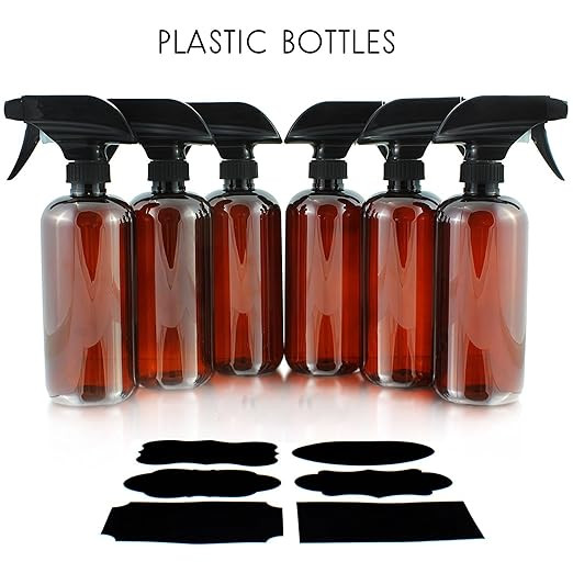16oz Amber PLASTIC Spray Bottles w/Heavy Duty Mist & Stream Sprayers & Chalkboard Labels (6-pack)... | Amazon (US)