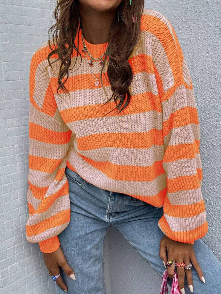 SHEIN Essnce Striped Pattern Drop Shoulder Sweater | SHEIN