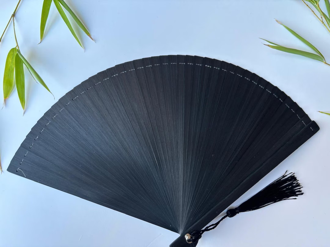 HIGH QUALITY Bamboo Wooden Hand Fan - Black Colour - Etsy | Etsy (US)