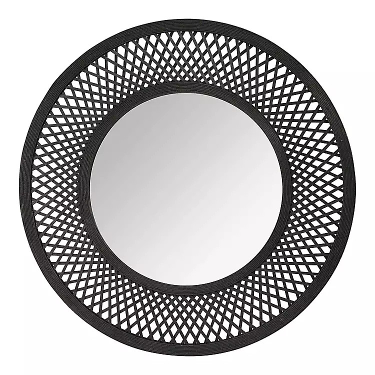 Black Rattan Woven Decorative Wall Mirror, 38 in. | Kirkland's Home