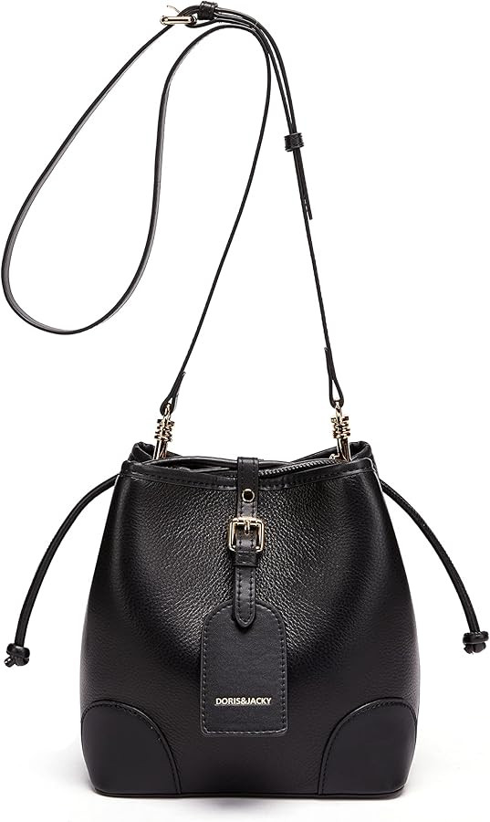 DORIS&JACKY Small Leather Drawstring Shoulder Bag Premium 2 Way Bucket Crossbody Purse For Women | Amazon (US)