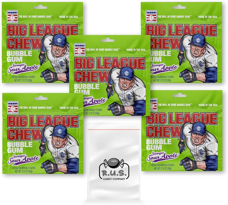 Big League Chew Bubble Gum- Swingin' Sour Apple Flavored Shredded Bubble Gum- 5 Pack- 2.12oz each... | Amazon (US)