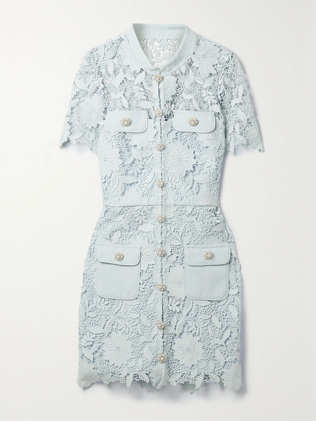 Self-Portrait - Embellished Guipure Lace Mini Dress - Blue | NET-A-PORTER (US)