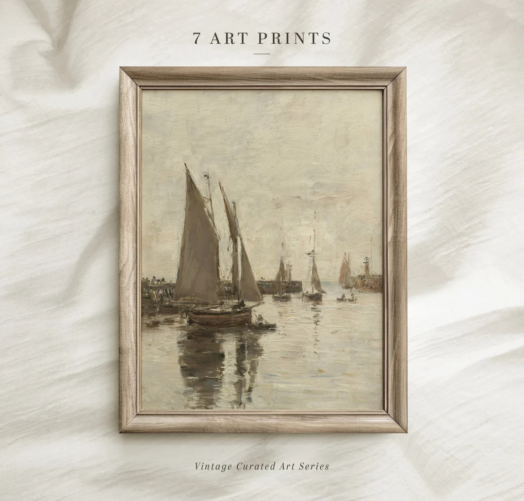 Vintage Seascape Print, Sailboat Painting, Digital Download | Etsy (US)