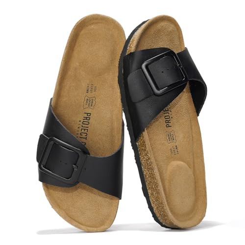 Project Cloud 100% Genuine Leather Sandals Women Dressy Beach Essentials Slides for Women Footwear-Lightweight with Memory Foam Insole Sandals for Women 2026-Womens Slides (Ibiza, Blk, 8) | Amazon (US)