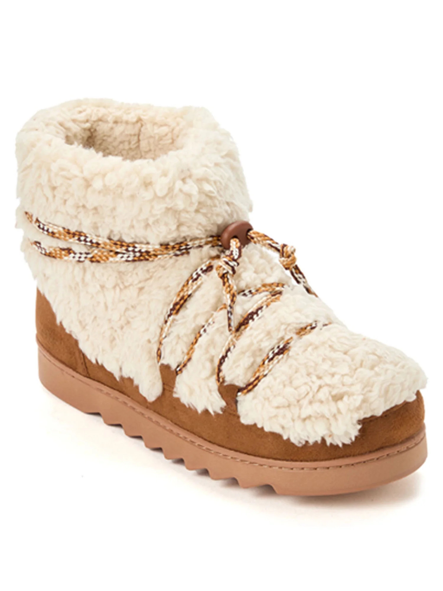 Dearfoams Cozy Comfort Women's Lace Up Teddy Boot Slippers | Walmart (US)