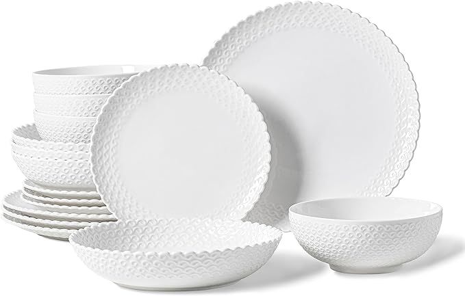 Plates and Bowls Sets, 16 Piece Dinnerware Sets with Dishes, Bowls and Plates, Porcelain Dinner S... | Amazon (US)