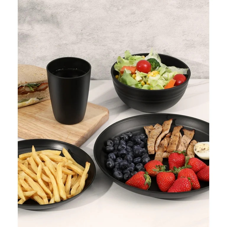 Quatish 24 Piece Plates and Bowls Sets for 6, Unbreakable Dinnerware Sets, Plastic Dish Set for C... | Walmart (US)