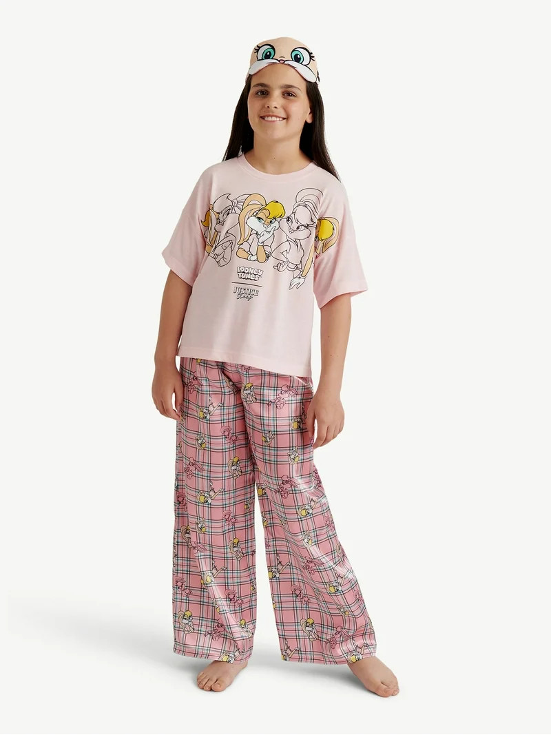 Looney Tunes X Justice Girls Short Sleeve Sleep Top and Sleep Pants with Eyemask, 3-Piece, Sizes ... | Walmart (US)